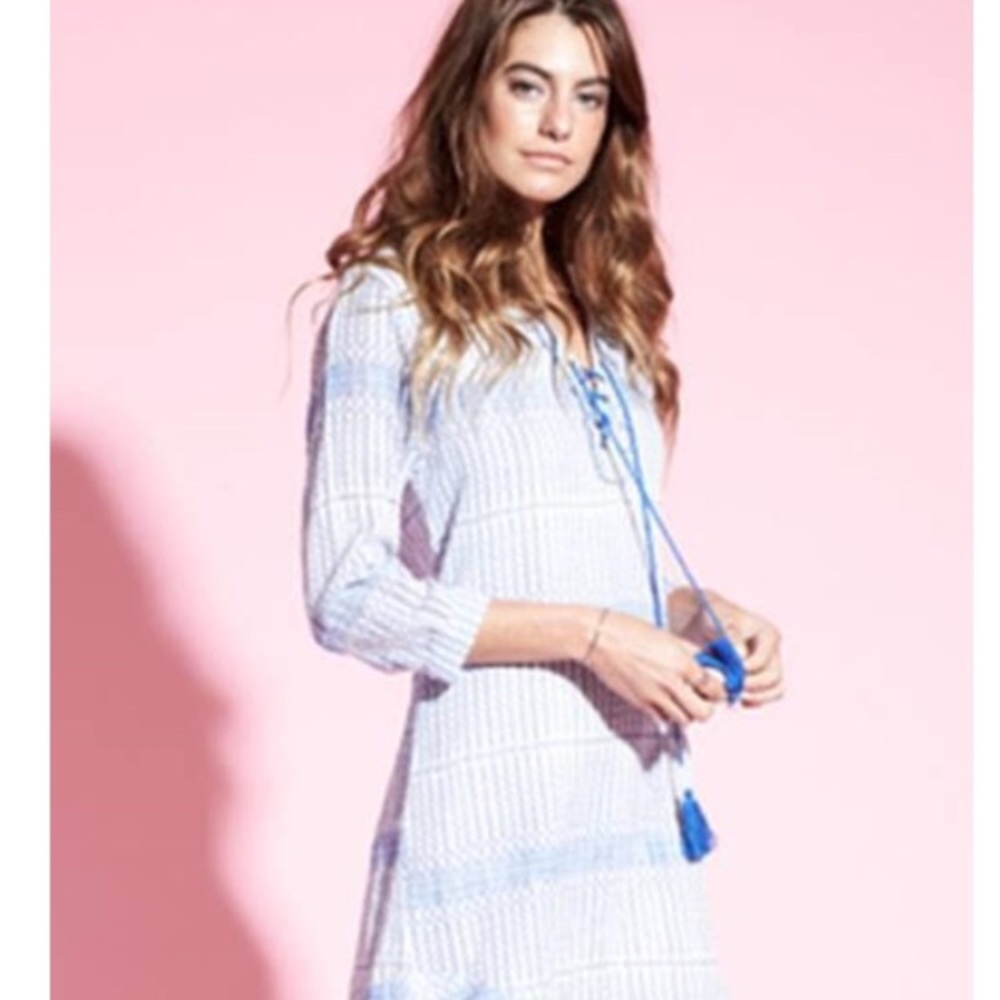 Gypsy 05 blue & white tunic tassel dress/ cover up